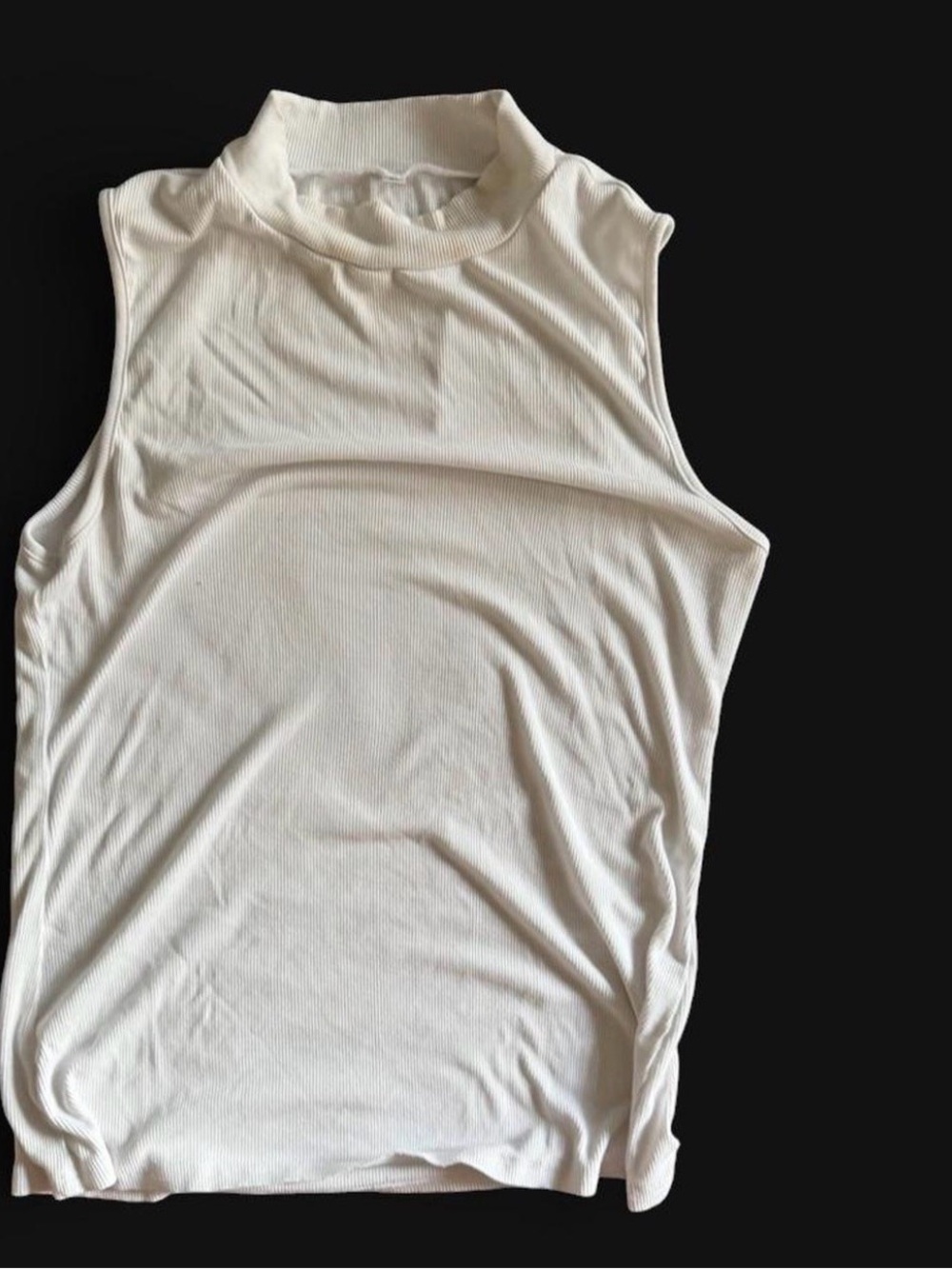 Sleeveless Mock Neck Ribbed Tank - White